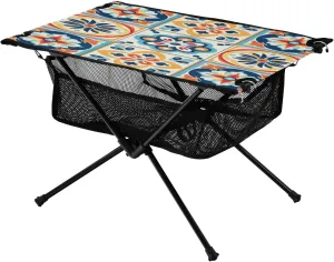 Beach oversea Table Folding Table for Picnic, Camp,Party,Travel236 xigua Mandala Tiles Folding Camping Table,Portable Camp Table with Carry Bag 