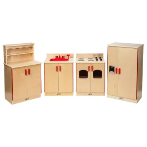 Birch Pretend Play 4-Piece Kitchen Playset (Stove$ Sink$ Cupboard$ Refrigerator) colonization publisher painstaking tray drug for Daycare$ Natural ECR4Kids 