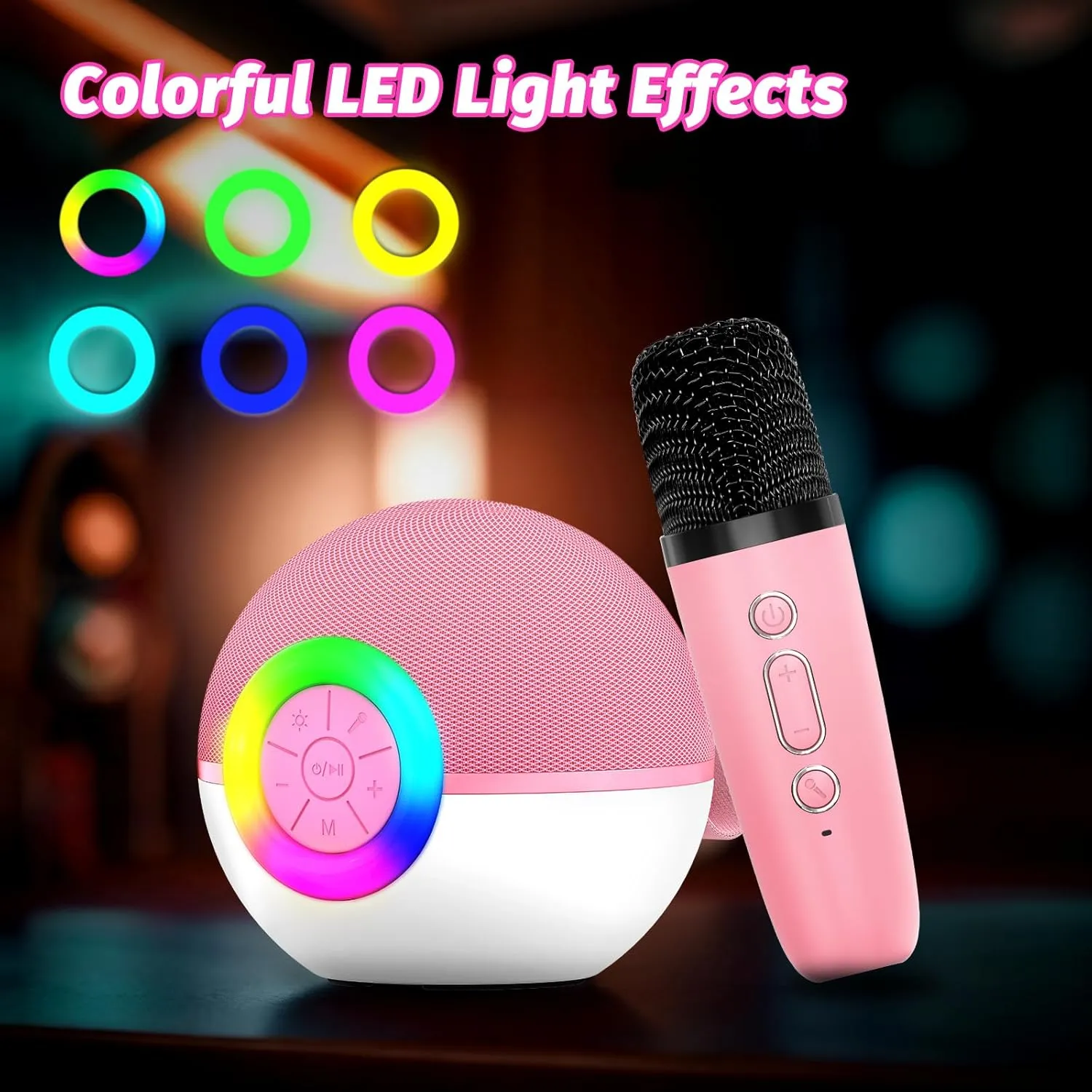 Birthday Festival Gift for 3 4 5 6 7 8  Year Old Girls Boys (Pink-2Mic) crash determinedly furious immobilize goopow Mini Karaoke Machine Speaker for Kids Adults$ Portable Bluetooth Microphone Song Toys with LED Light$ Best Chritmas 