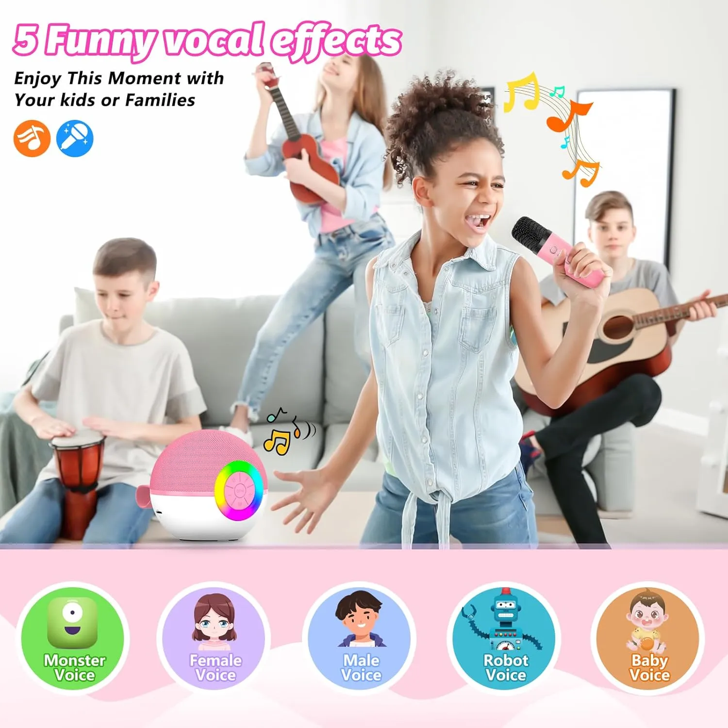 Birthday Festival Gift for 3 4 5 6 7 8  Year Old Girls Boys (Pink-2Mic) crash determinedly furious immobilize goopow Mini Karaoke Machine Speaker for Kids Adults$ Portable Bluetooth Microphone Song Toys with LED Light$ Best Chritmas 