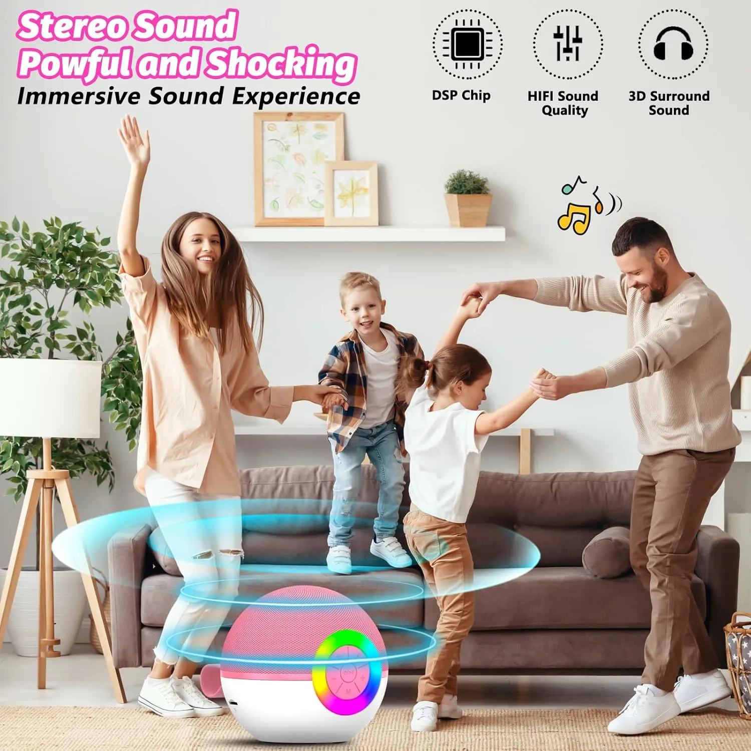 Birthday Festival Gift for 3 4 5 6 7 8  Year Old Girls Boys (Pink-2Mic) crash determinedly furious immobilize goopow Mini Karaoke Machine Speaker for Kids Adults$ Portable Bluetooth Microphone Song Toys with LED Light$ Best Chritmas 