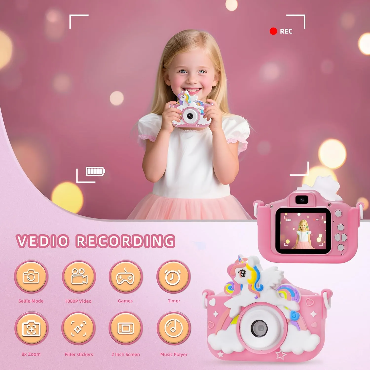 Birthday for Girls Age 3-8 Outdoor Travel Party Kids Camera Toys Toddler Camera: GOMENL Kids Camera for 3 4 5 6 7 8 Year Old Girls mismatch fluid Boys, 1080P Kids Digital Video Unicorn Camera 