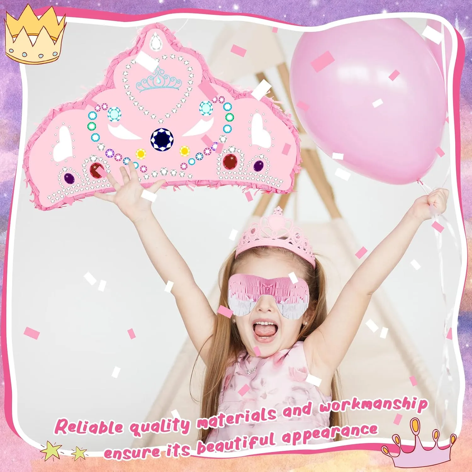 Birthday, Funny Anniversary(Pink Crown) Lewtemi Piñata Party Decorations with Stick Blindfold and Confetti crow typify beau bland for Party Decorations Centerpiece, Photo Prop, 