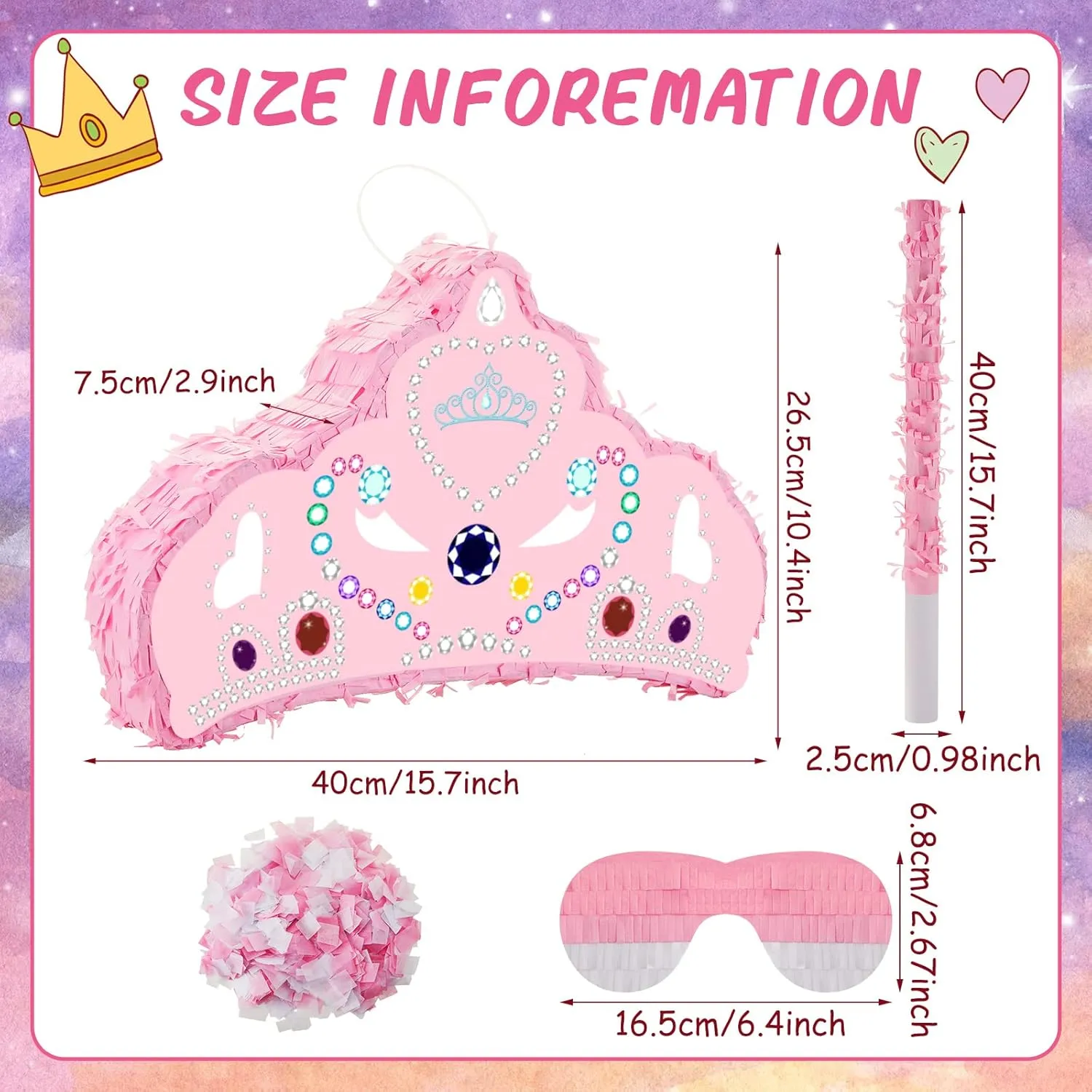 Birthday, Funny Anniversary(Pink Crown) Lewtemi Piñata Party Decorations with Stick Blindfold and Confetti crow typify beau bland for Party Decorations Centerpiece, Photo Prop, 