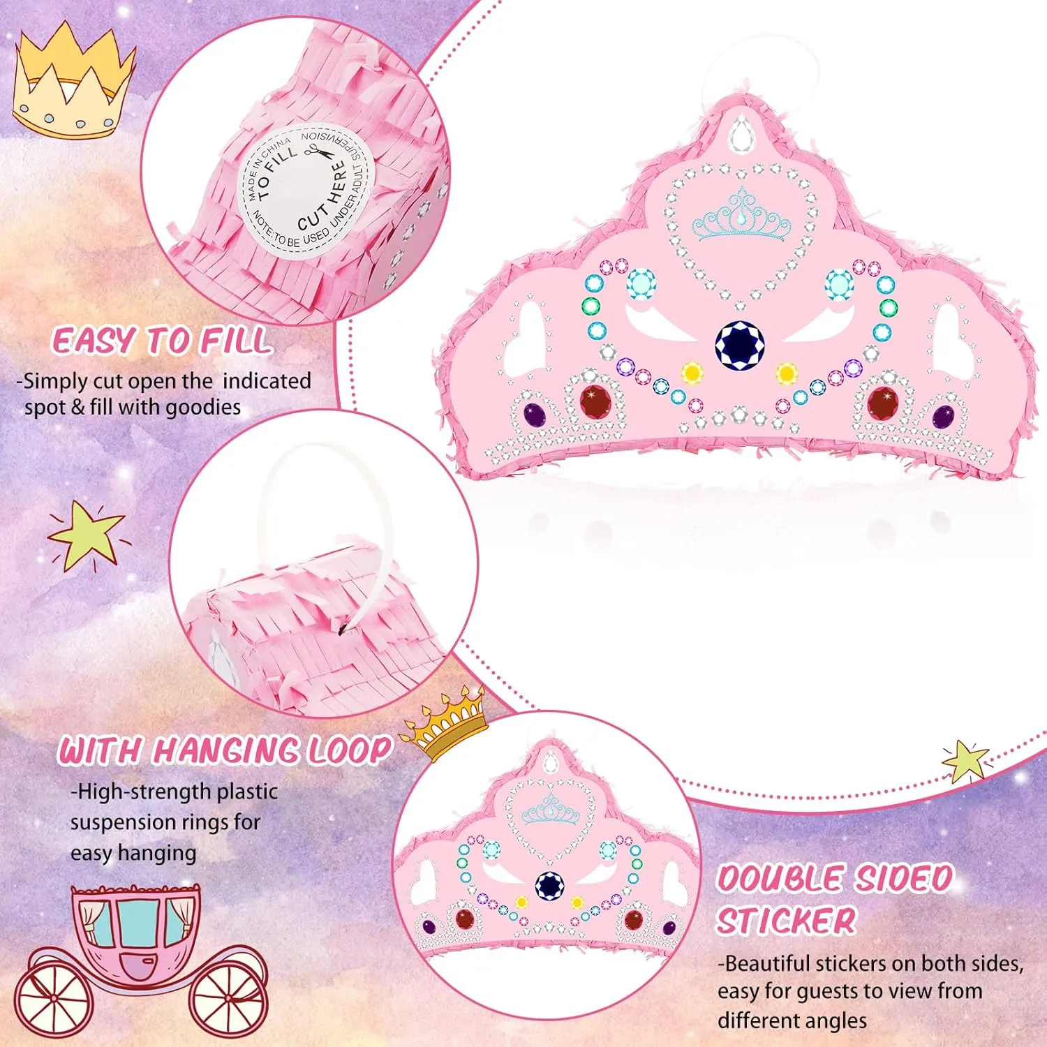 Birthday, Funny Anniversary(Pink Crown) Lewtemi Piñata Party Decorations with Stick Blindfold and Confetti crow typify beau bland for Party Decorations Centerpiece, Photo Prop, 