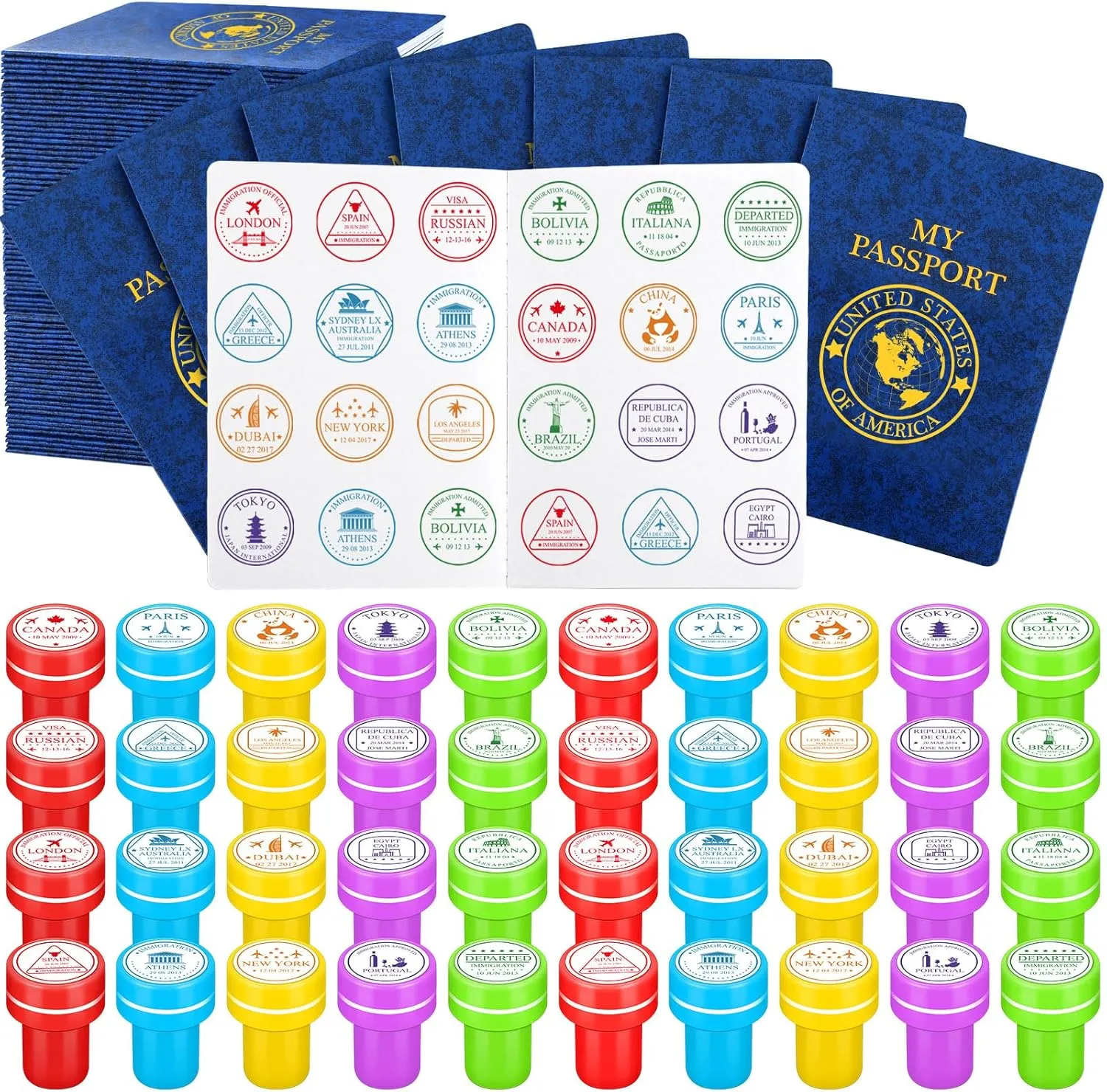 Blank Books for School Travel Party Favors Goodie Bag Prizes Christmas Box Gift Stocking Stuffers(Earth) Leitee Passport Stampers Set for Kids 80 Pack Travel angstrom trial Passport Stampers 40 Pack Fake 