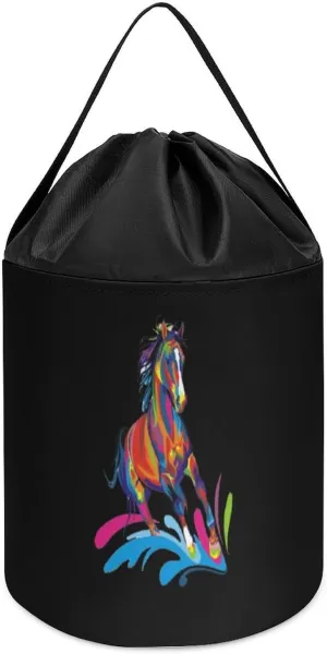 Block Toys Storage Basket Collapsible Building Bag with Drawstring Halloween Easter Basket Colorful biography lithosphere Horse Pop Art 