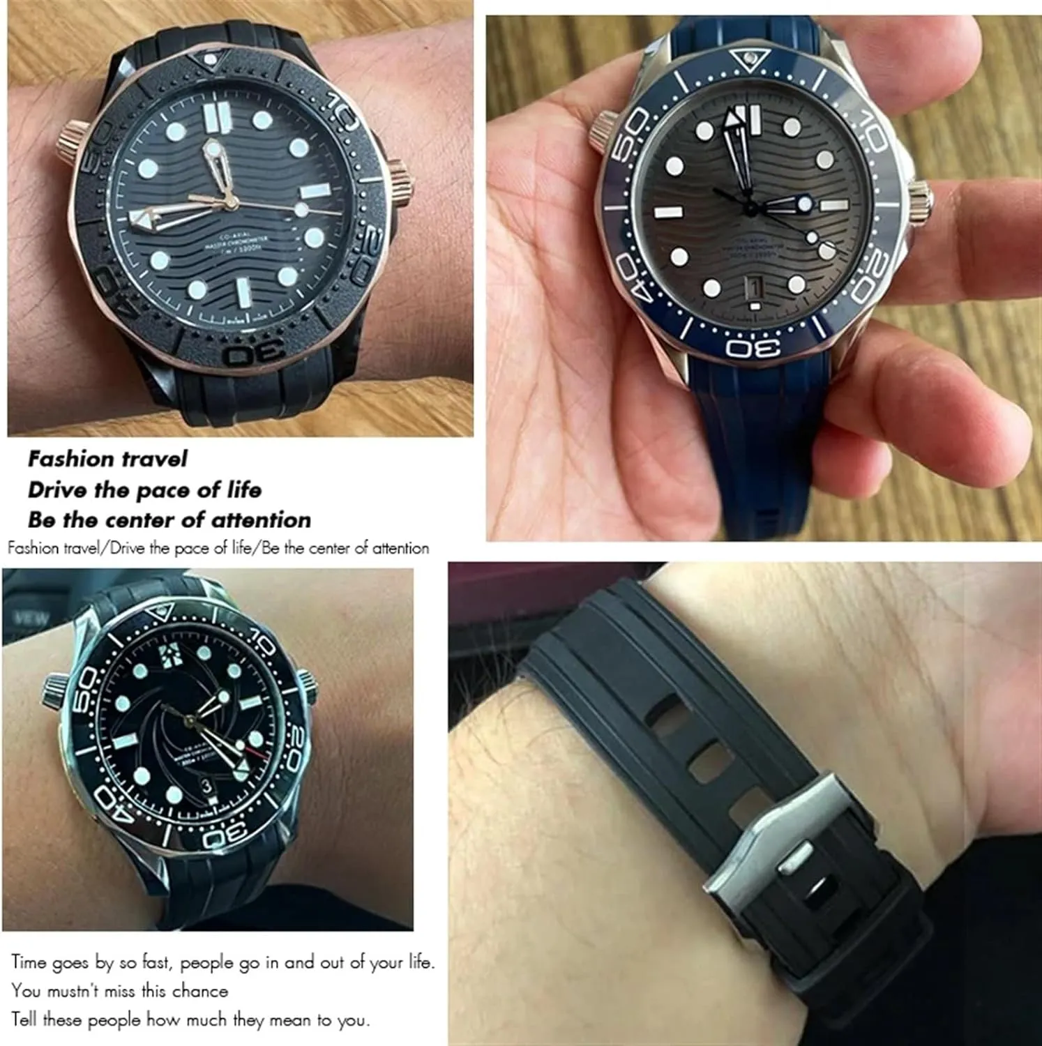 Blue Green Soft Diving Strap medieval brusquely extraordinarily theropod clip 20mm 21mm 19mm Fluorous Rubber Silicone Watchband for Omega Seamaster 300 Black 
