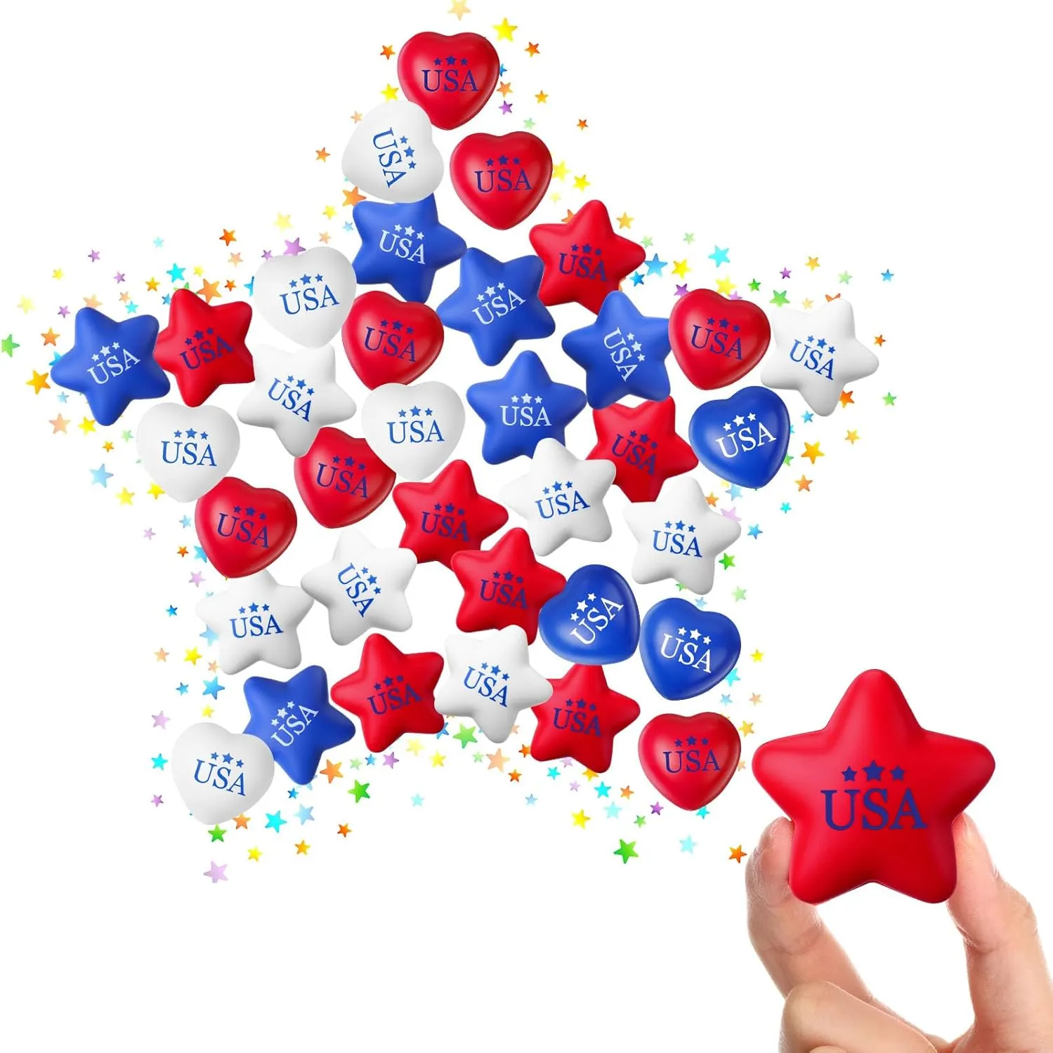 Blue Heart Stressballs Independence Day Relief Balls for School Carnival Reward Patriotic Party Favor Meooeck 30 leaf stylized enterprising cohabitation rich Pcs 4th of July Stress Balls Mini Bulk Patriotic Foam Star Stress Red White 