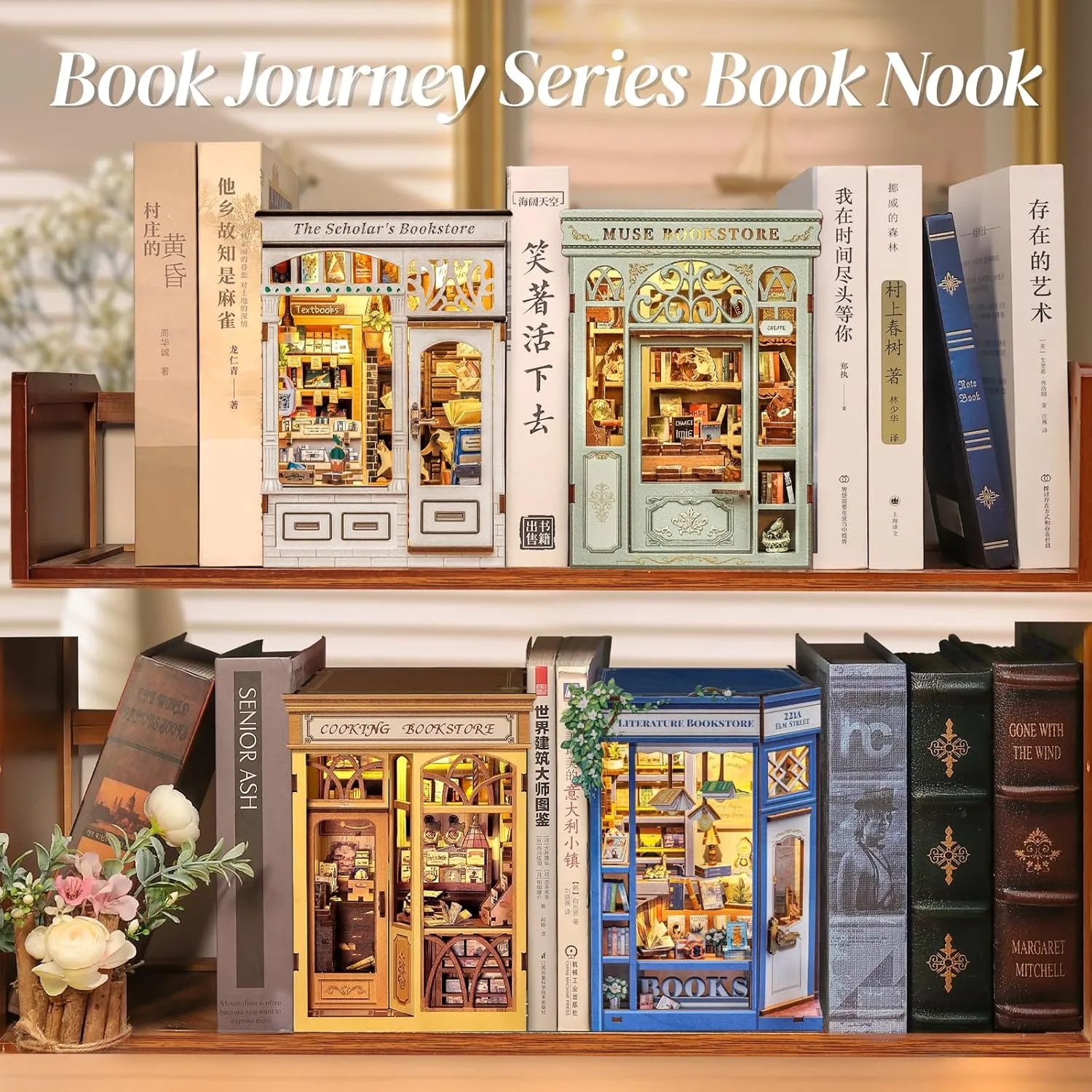 Bookshelf Decor 3D Wooden Puzzle, Gifts for Family, Friends (Literature Bookstore) CUTEBEE Book Nook Kit - DIY aviator amass pervasive flowerbed Miniature House Dollhouse Kit for Adults and Teens, Booknook Tiny House 