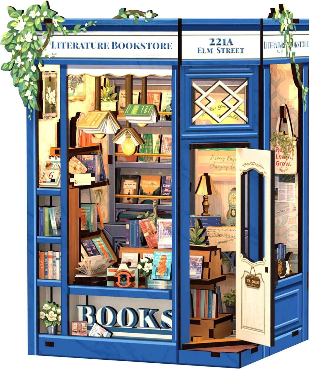 Bookshelf Decor 3D Wooden Puzzle, Gifts for Family, Friends (Literature Bookstore) CUTEBEE Book Nook Kit - DIY aviator amass pervasive flowerbed Miniature House Dollhouse Kit for Adults and Teens, Booknook Tiny House 