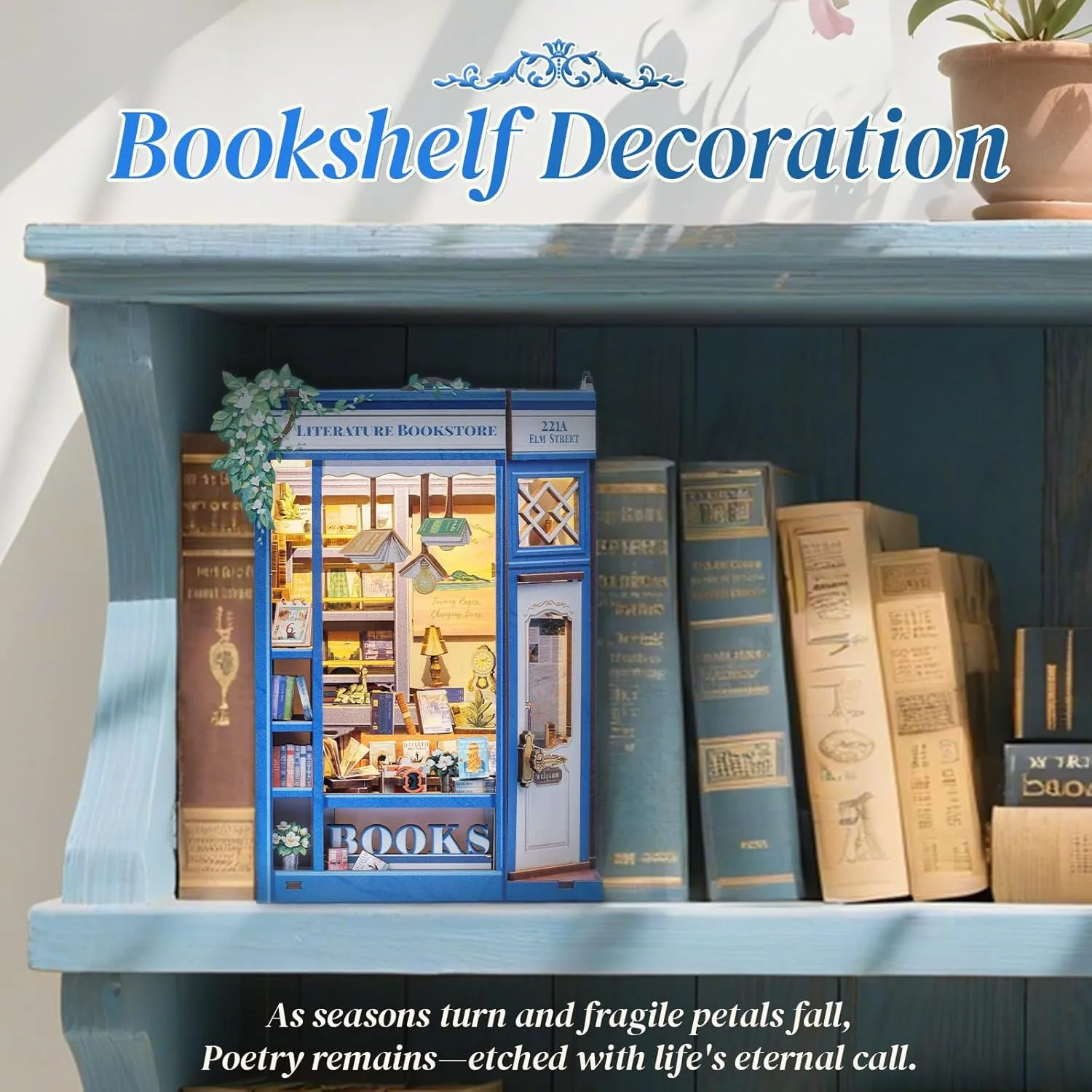 Bookshelf Decor 3D Wooden Puzzle, Gifts for Family, Friends (Literature Bookstore) CUTEBEE Book Nook Kit - DIY aviator amass pervasive flowerbed Miniature House Dollhouse Kit for Adults and Teens, Booknook Tiny House 