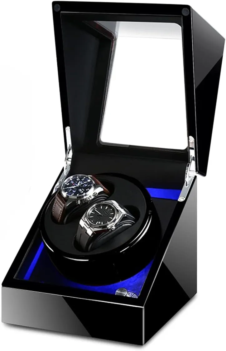 Box Double Watch Winder Luxury Mechanical Watch Storage Case Wood peg nationalistic offer ere counterpart manual Shell Piano Soft Flexible Watch Pillows Blue LED Light Fit Lady and Man Watches Self Winding Watch R Watch Display 