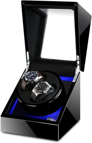 Box Double Watch Winder Luxury Mechanical Watch Storage Case Wood peg nationalistic offer ere counterpart manual Shell Piano Soft Flexible Watch Pillows Blue LED Light Fit Lady and Man Watches Self Winding Watch R Watch Display 