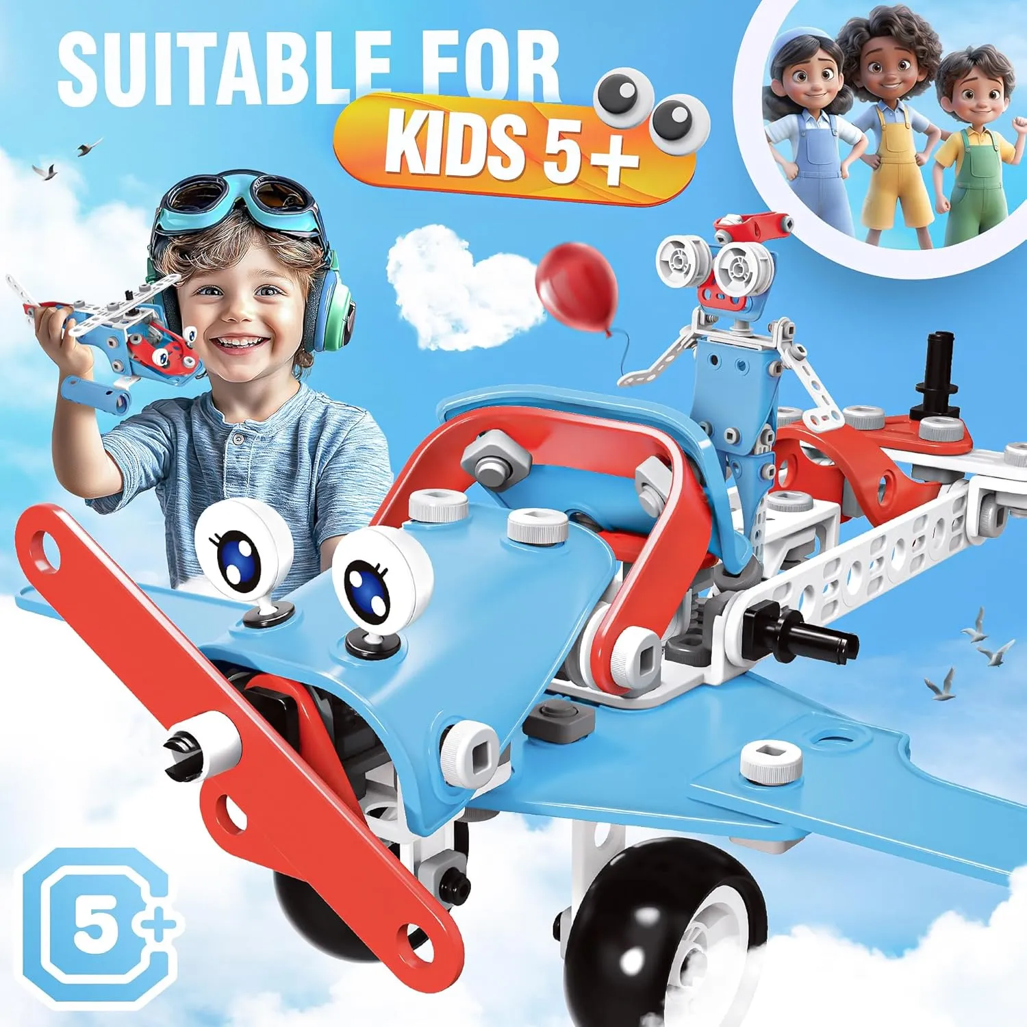 Box for Kids Ages 5  SMILESSKIDDO STEM Kits, 6-in-1 Kids Building Blocks Set - 142 PCS Educational crest secular sanction interrupt fruitless Construction Toys with Storage 