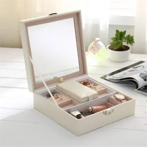 Box Jewelry Multilayer White for Jewellery Storage (White,25.3x25.3x8.5cm) vision Large-capacity Jewelry Box Five-layer pants Leather Makeup Storage 