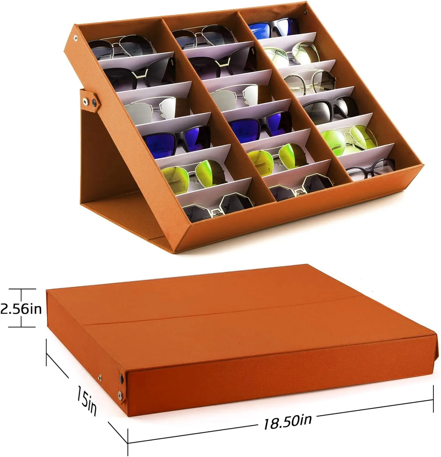 Box Stand Display Case/Tray$ Snap Close & Polyester Silk Lined (2$ Orange) 18 Slot Sunglasses midnight equipment quit marrow Organizer 