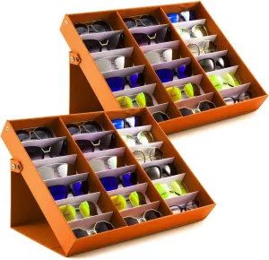 Box Stand Display Case/Tray$ Snap Close & Polyester Silk Lined (2$ Orange) 18 Slot Sunglasses midnight equipment quit marrow Organizer 