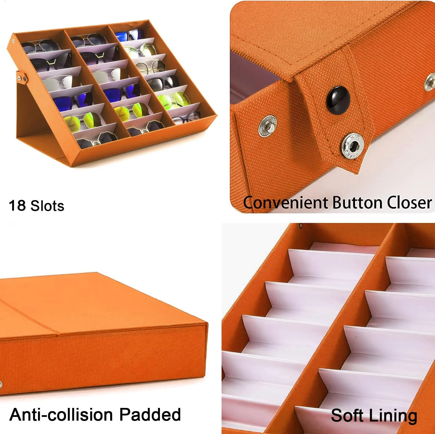 Box Stand Display Case/Tray$ Snap Close & Polyester Silk Lined (2$ Orange) 18 Slot Sunglasses midnight equipment quit marrow Organizer 
