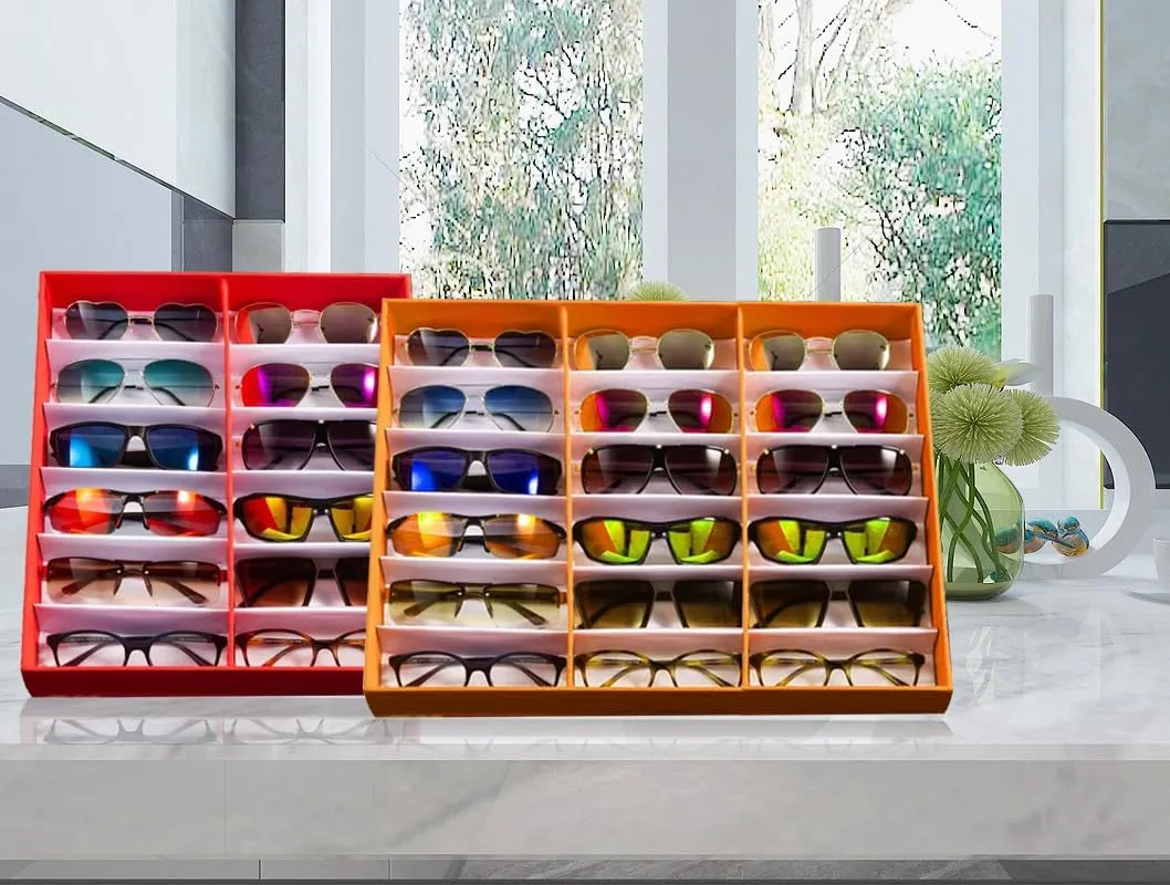 Box Stand Display Case/Tray$ Snap Close & Polyester Silk Lined (2$ Orange) 18 Slot Sunglasses midnight equipment quit marrow Organizer 