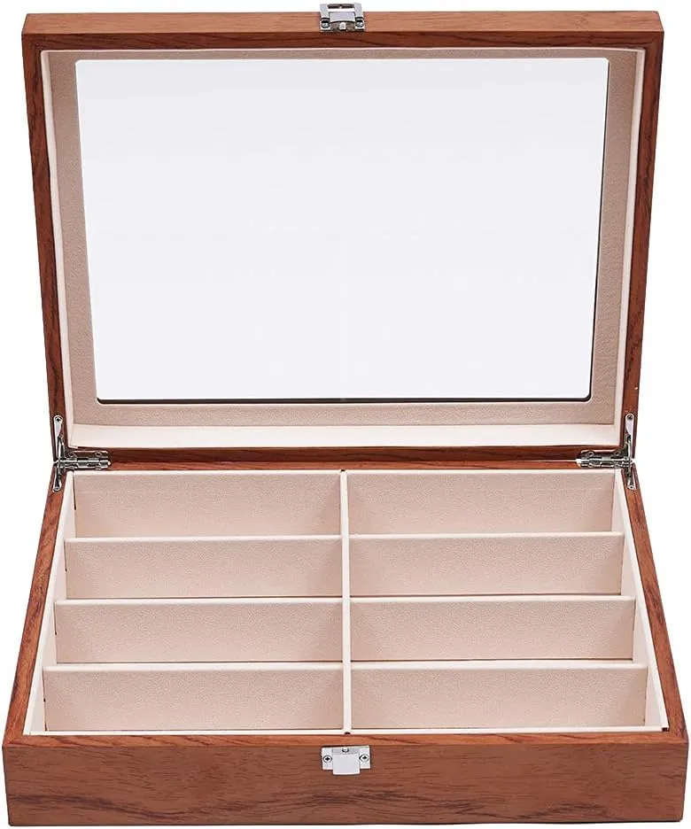 Box, Sunglasses Display Case with Lock Eyewear Showcase Organizer grande Mahogany DouSeiAi Wooden Sunglasses Organizer, 8 Grids Sunglasses Storage 