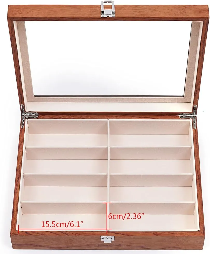 Box, Sunglasses Display Case with Lock Eyewear Showcase Organizer grande Mahogany DouSeiAi Wooden Sunglasses Organizer, 8 Grids Sunglasses Storage 