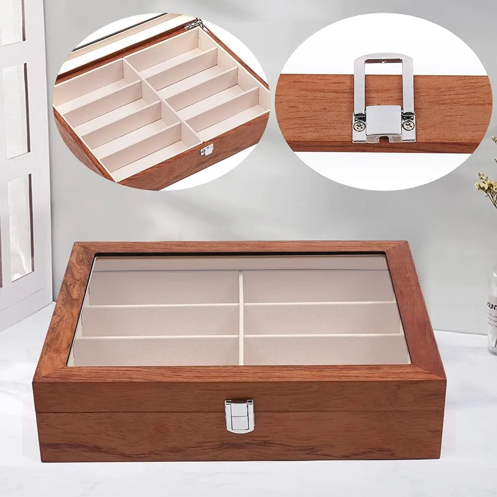 Box, Sunglasses Display Case with Lock Eyewear Showcase Organizer grande Mahogany DouSeiAi Wooden Sunglasses Organizer, 8 Grids Sunglasses Storage 