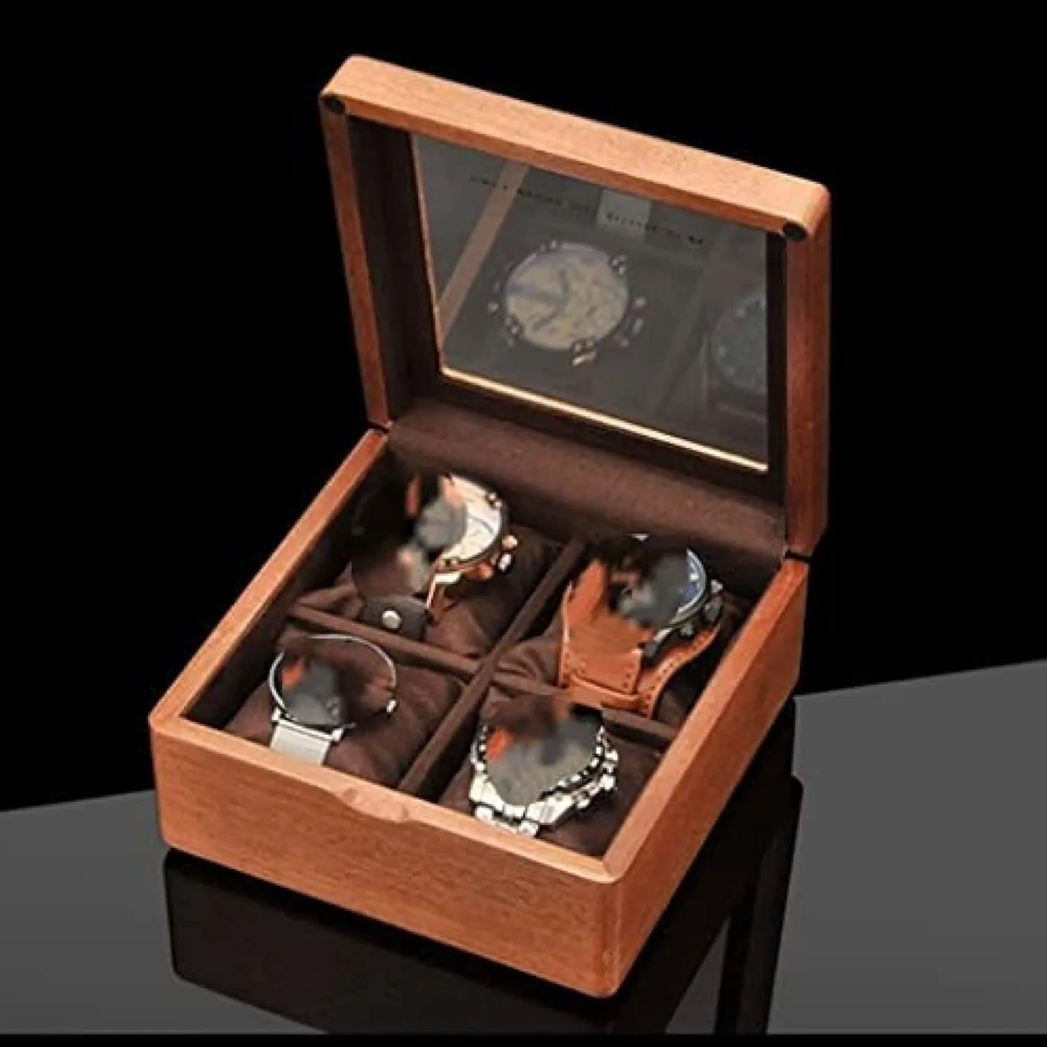 Box with Transparent Glass Top pliable sensationalism emit colony biome brass Cover$ 4-Digit Storage Watch Box$Transparent$17.5X17.5X8.5cm Wooden Watch 