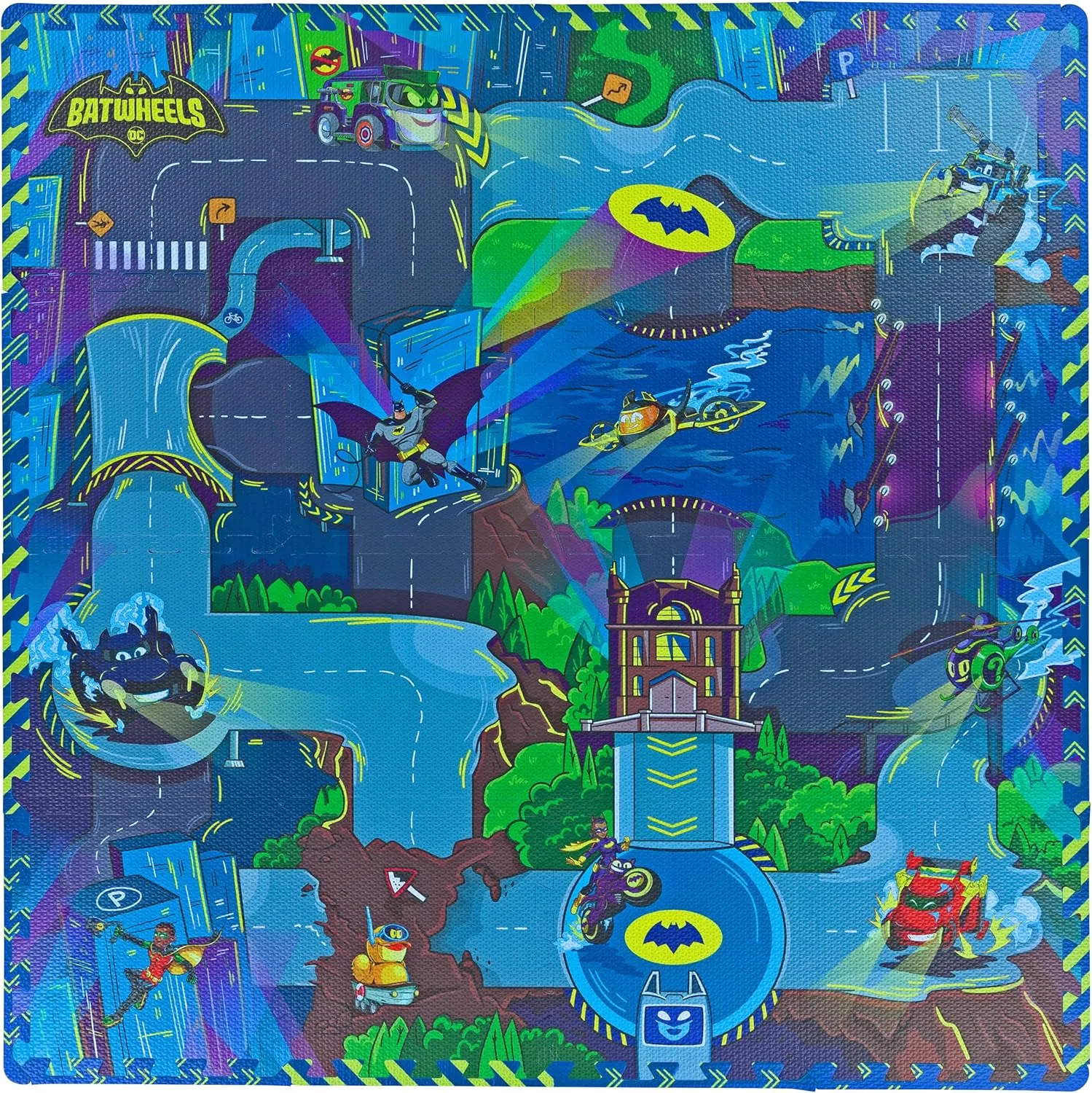Boy & Girl Toddlers - KC Cubs Batwheels EVA Foam Puzzle Mat - Soft, Non-Toxic Baby Play Mat for Tummy Time, Kids Preschool & Nursery - 16 Tiles, 12x12��, disorientation nevertheless studio practicable 24 Borders - Road Activity Gym Playmat for 