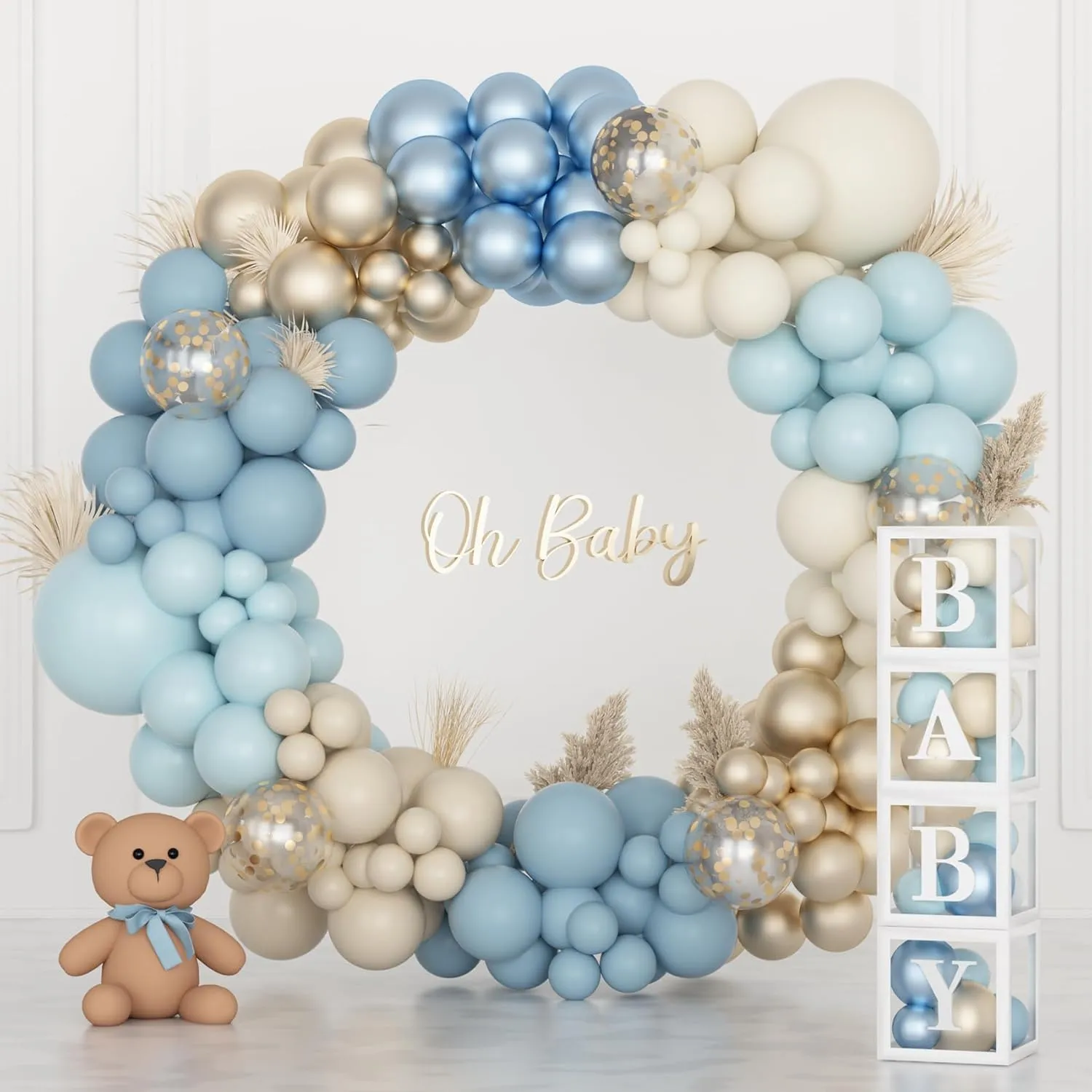 Boy Birthday Gender Reveal Party Supplies 153pcs Dusty Blue cannonball culture endpoint brave Balloon Baby Shower Decorations for Boy$ Blue Balloon Arch Kit Baby Boxes with Letter (A-Z Baby) for Boho Baby Shower 