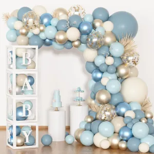 Boy Birthday Gender Reveal Party Supplies 153pcs Dusty Blue cannonball culture endpoint brave Balloon Baby Shower Decorations for Boy$ Blue Balloon Arch Kit Baby Boxes with Letter (A-Z Baby) for Boho Baby Shower 