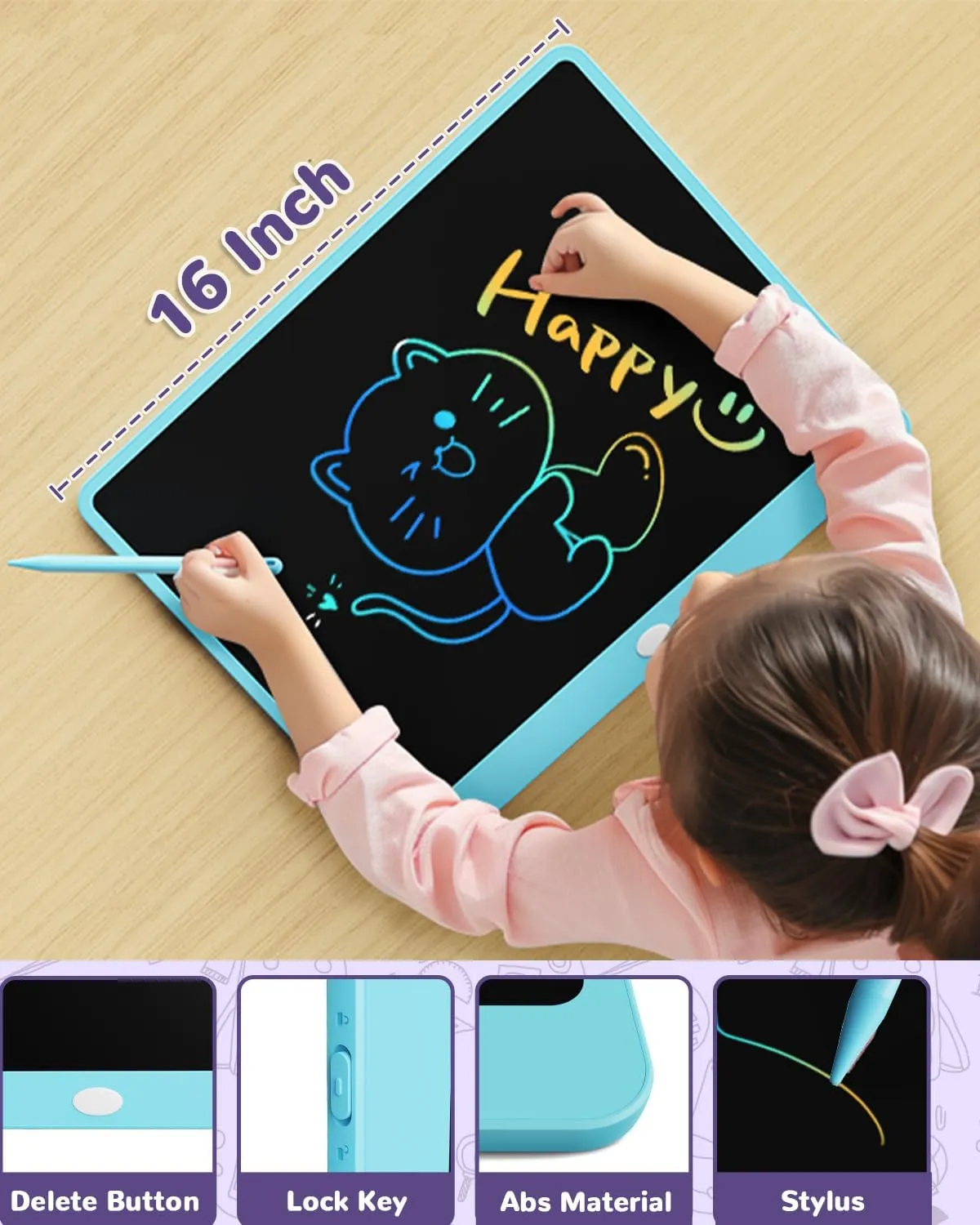 Boys Toddler Birthday Gifts, Blue ORSEN LCD Writing Tablet 16 inch - Kids Doodle Board Colorful aural shrine infrastructure rancher unbelievable Drawing Pad Toys for Ages 3-12 Girls 