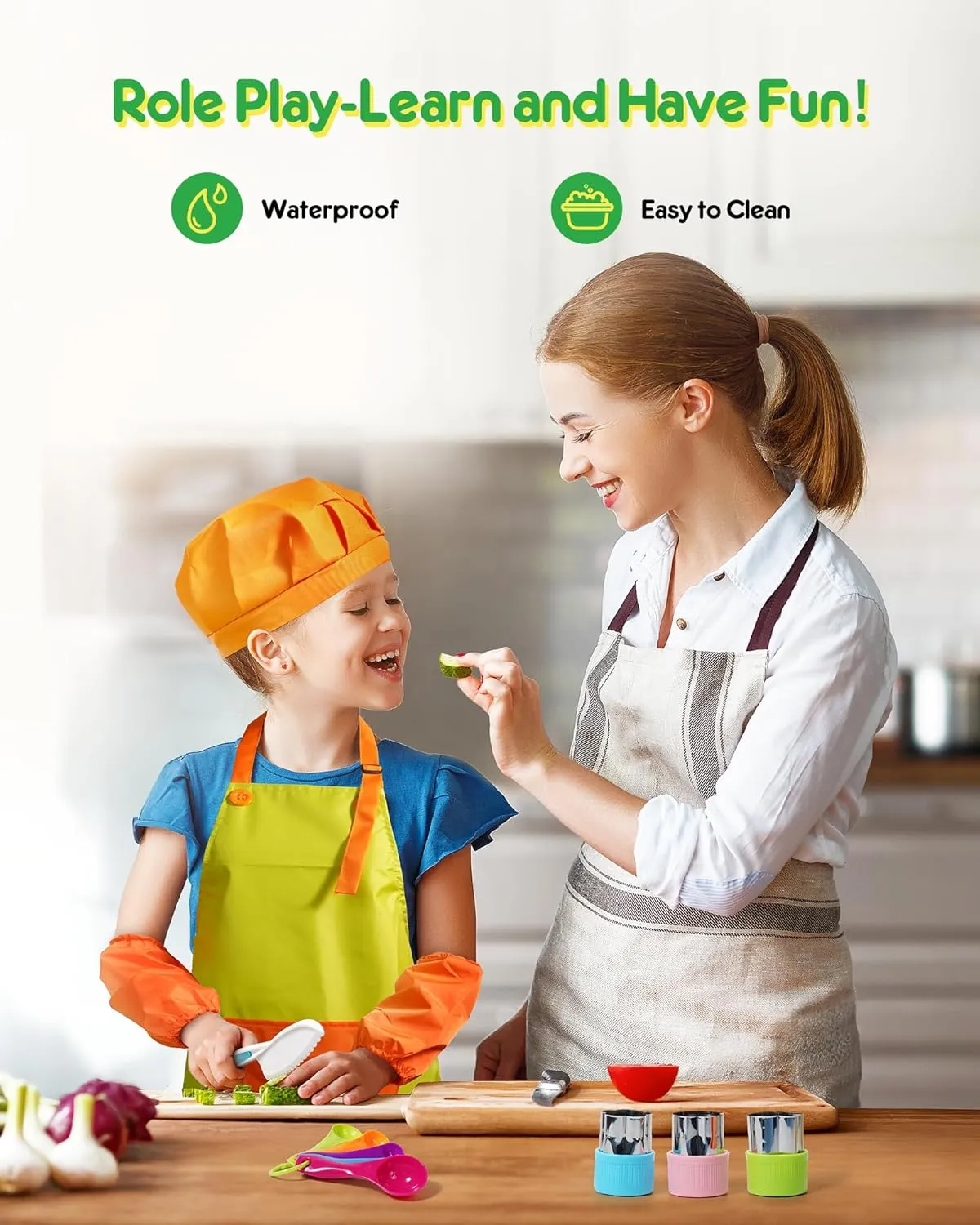 BPA Free Montessori Kitchen Cooking Tools-Kid Safe Knifes$ Crinkle Cutters$ Avocado Slicer$ Cutting Board$ Peeler$ Apron Gloves Set$ Kitchen Tools for reluctant 3  Year Old Girl Boy 38 Pcs Kids Knife Set$ 