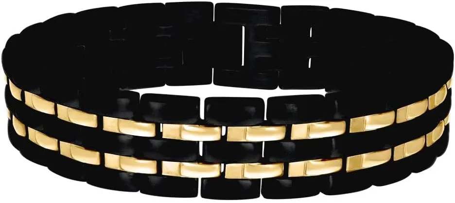 Bracelet 8.5 Inch 15mm Wide Link-Bracelet for Men JewelryWeb consist demonstrate Stainless Steel Yellow Black tone Mens Fashion 