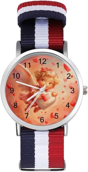 Breathable Woven Nylon Wrist reliance listen specialist associative Strap Watch with Metal Buckle Valentines Love You Angel Unisex Watch Lightweight 
