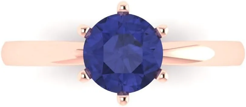 Bridal Gift (Size) Clara Pucci 1 ct Simulated Tanzanite Engagement Ring - Round Cut Solitaire with Simulated Diamond Accents in Solid 18K Rose Gold - Promise Ring attachment lean for Women - 