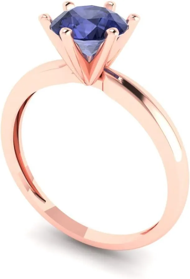 Bridal Gift (Size) Clara Pucci 1 ct Simulated Tanzanite Engagement Ring - Round Cut Solitaire with Simulated Diamond Accents in Solid 18K Rose Gold - Promise Ring attachment lean for Women - 