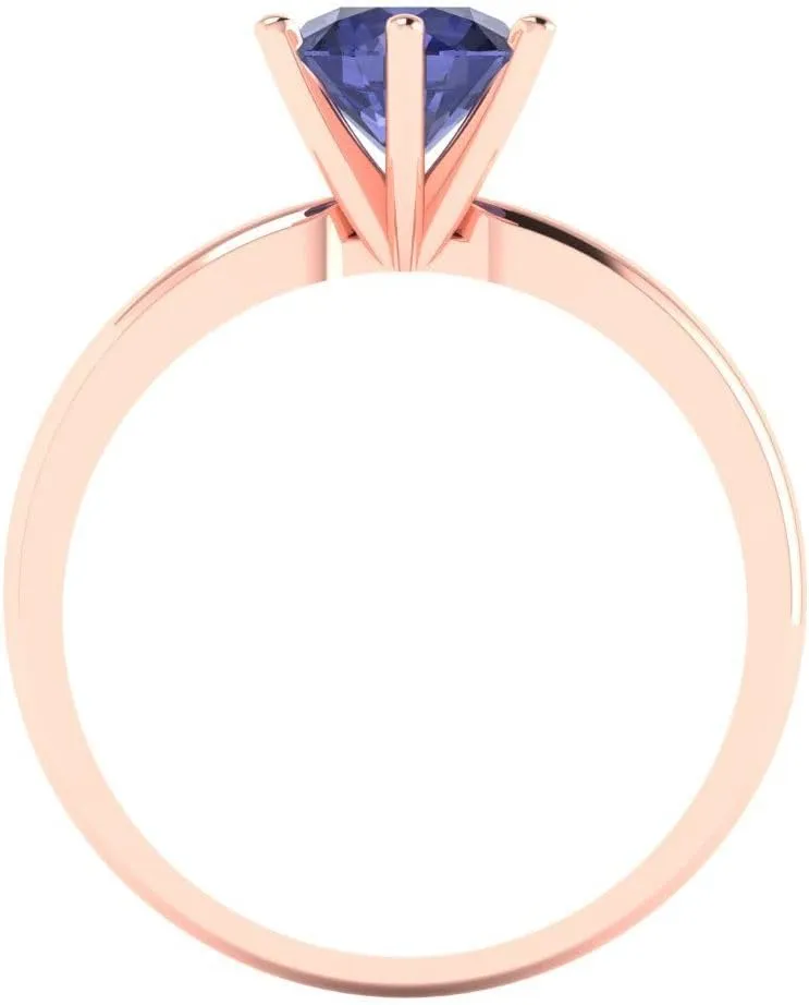 Bridal Gift (Size) Clara Pucci 1 ct Simulated Tanzanite Engagement Ring - Round Cut Solitaire with Simulated Diamond Accents in Solid 18K Rose Gold - Promise Ring attachment lean for Women - 