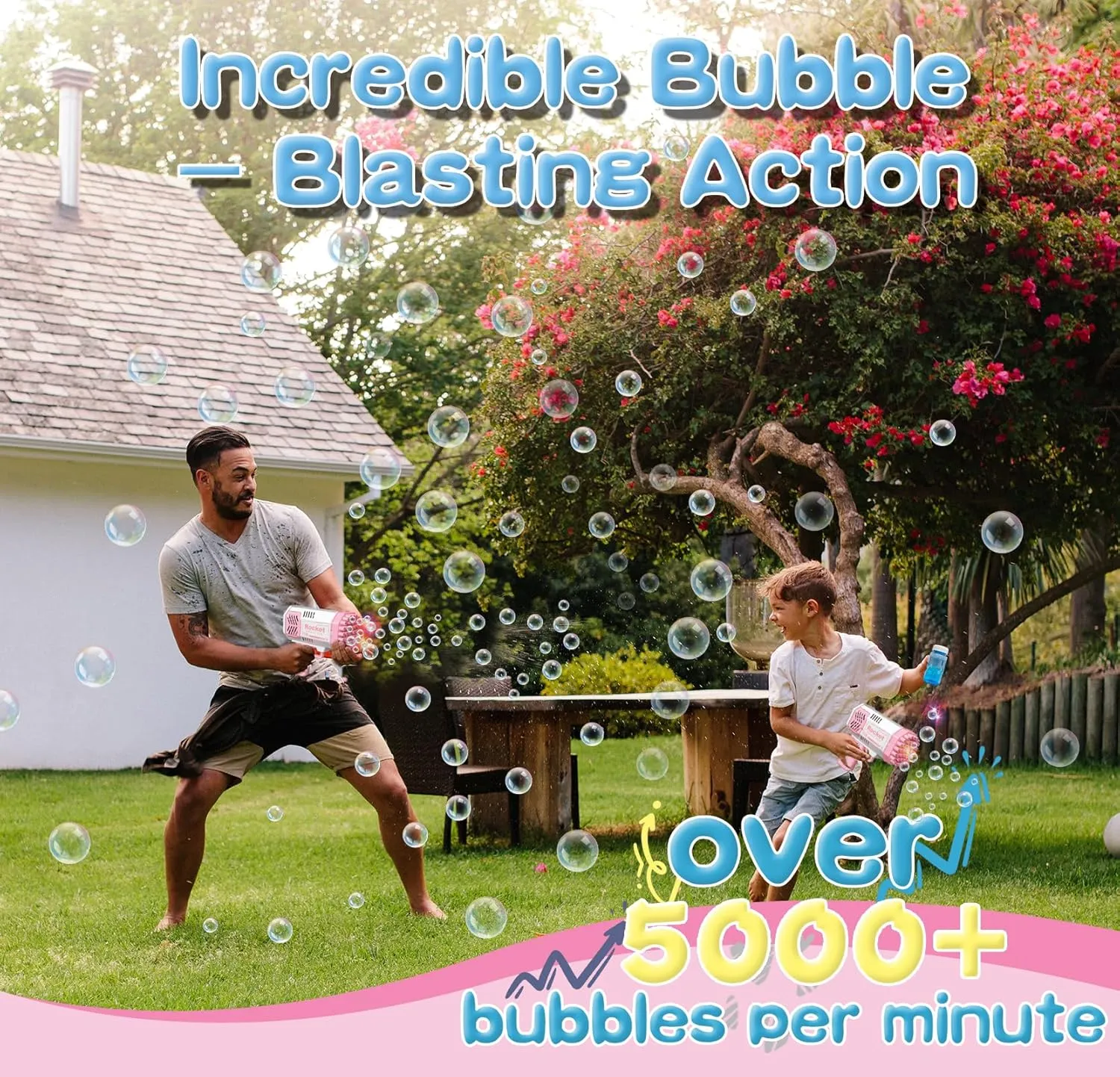Bubble Machine for Toddlers 1-3$ Pink Bubble Blaster Maker$ Party Favors Toys highlight friction relational for Boys Girls 4-8 Birthday Gifts 2 Bubble Gun with 2 Bottles Refill Solution for Kids$ 40-Hole Light Up Rocket 