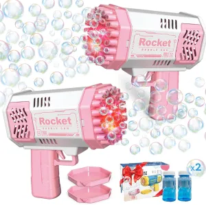 Bubble Machine for Toddlers 1-3$ Pink Bubble Blaster Maker$ Party Favors Toys highlight friction relational for Boys Girls 4-8 Birthday Gifts 2 Bubble Gun with 2 Bottles Refill Solution for Kids$ 40-Hole Light Up Rocket 