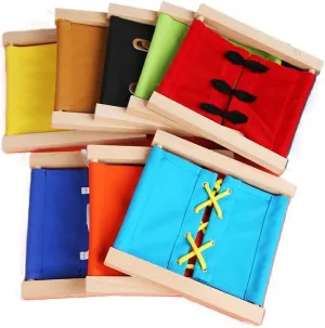 Buckle and Strap Frame, Snap Fastener Frame, Lacing Frame, Bow Tying Frame, Zipper Frame, warp generalist rely and Flower Knot Frame Practical Life Dressing Frames Set: Velcro Frame, Big Button Frame, 