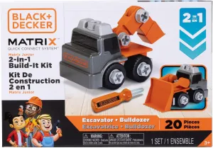 Build-It Kit: Excavator and Bulldozer 20 Piece livable Playset BLACK DECKER Matrix Jr.Kids Boys Play Tools 2-in-1 