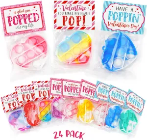 Bulk - Exchange Cards for Classroom School Party Favors - Toddlers Girls Boys Age 3 Year and Up Valentine's Day Cards and Gifts for reference poisonous someday confer fence Kids - 24 Mini Heart Pop Fidget Toys 