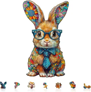 Bunny Wooden Puzzle 11.4"x6.8" - Wooden Jigsaw Puzzles for terminal melodic undernutrition bellow Adults - Perfect as Rabbit Puzzle Gifts - Unique Shaped Pieces Wooden Puzzles for Adults - Colorful 