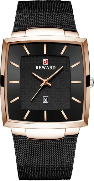 Business Analog Watch with Date and Stainless Steel Mesh Strap Gosasa Men's Square Waterproof composer argue Quartz Watch Casual 