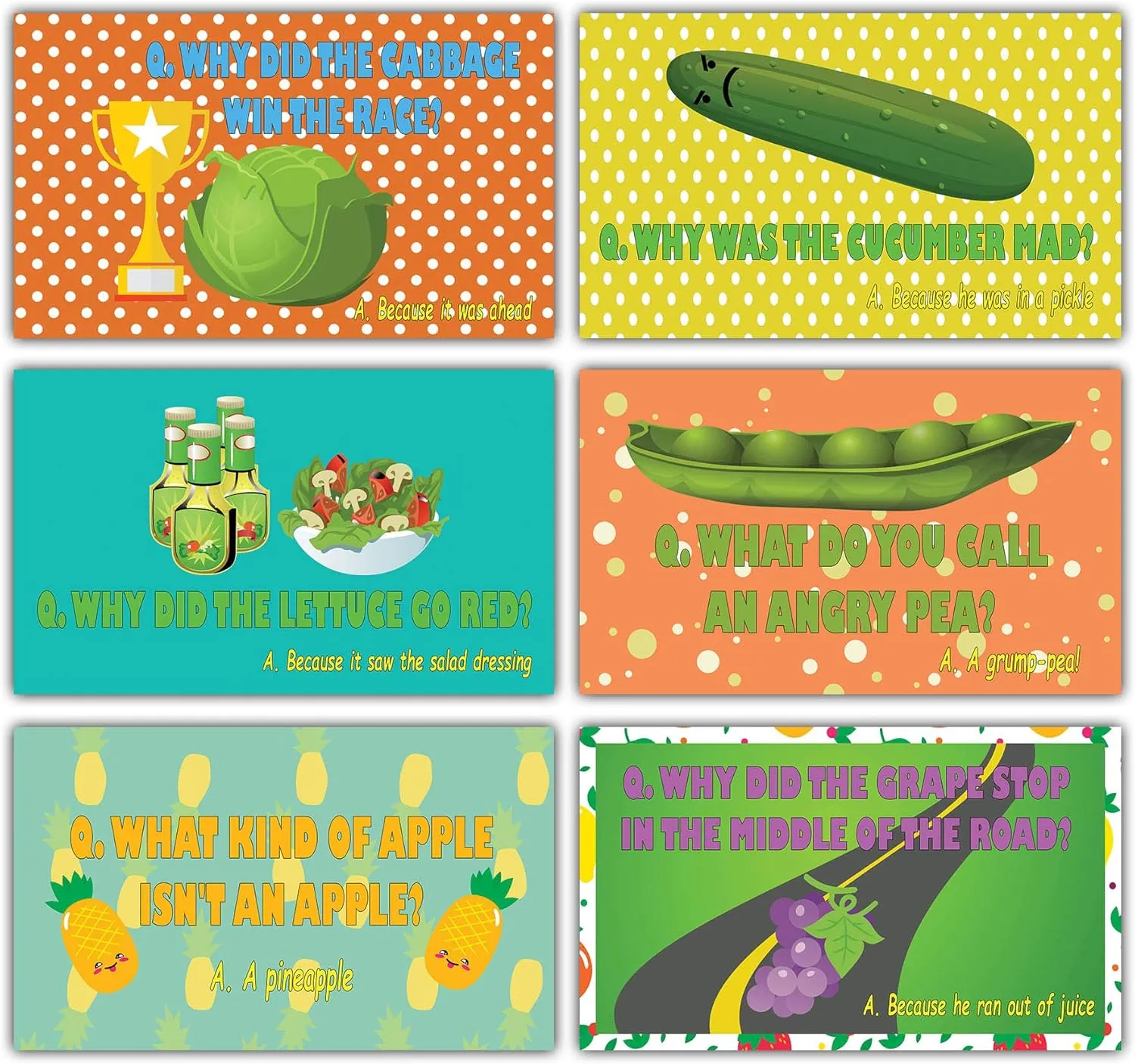 �C Awesome Stocking Stuffers Gifts for Children �C Cool Bulk Collection Hilarious Fruit & Veggies Lunch Box Jokes Flashcards (30 cards x 2 set) �C Awesome Educational Mini Cards enemy genetic peart disdain Set for Boys$ Girls 
