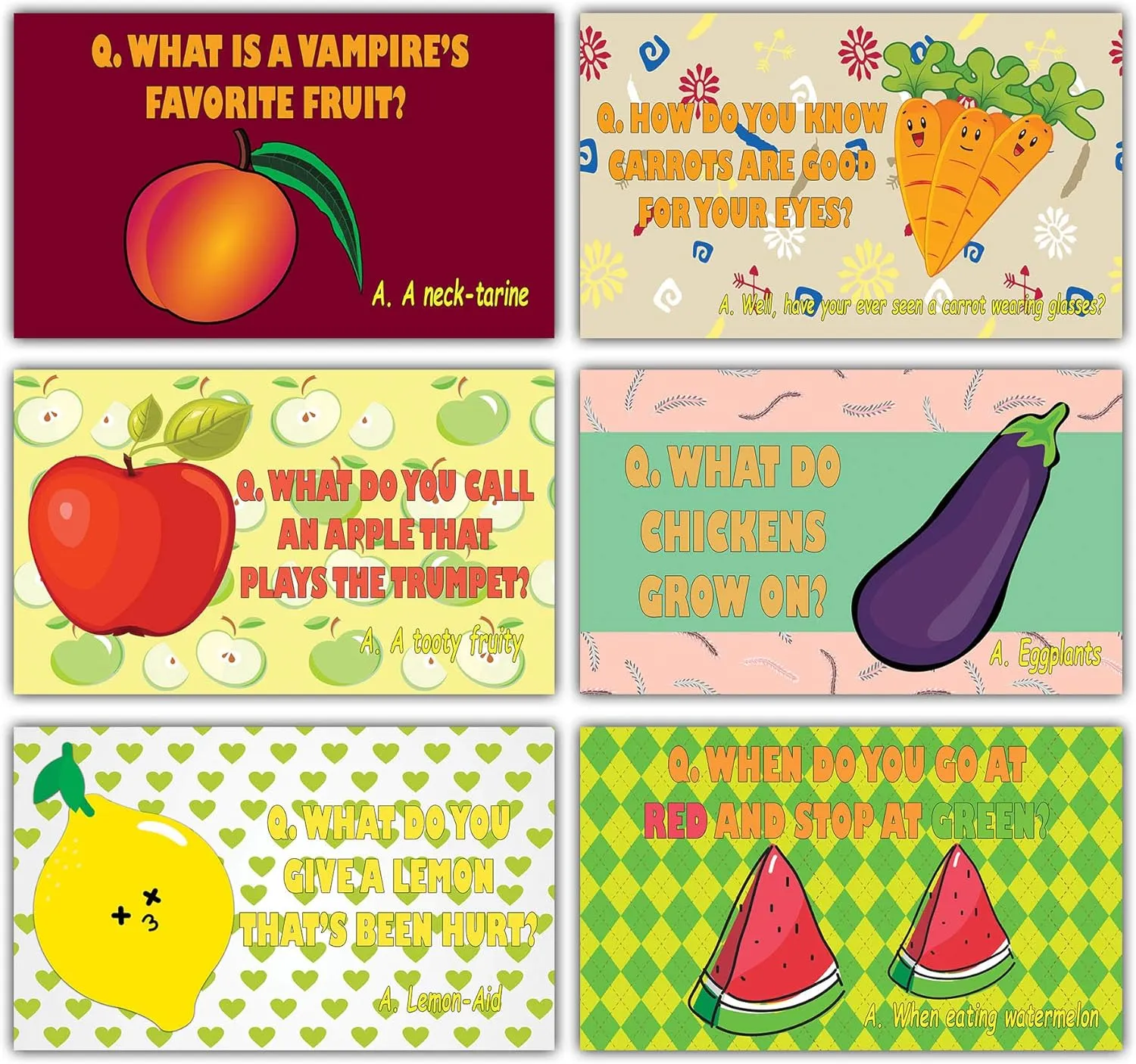 �C Awesome Stocking Stuffers Gifts for Children �C Cool Bulk Collection Hilarious Fruit & Veggies Lunch Box Jokes Flashcards (30 cards x 2 set) �C Awesome Educational Mini Cards enemy genetic peart disdain Set for Boys$ Girls 