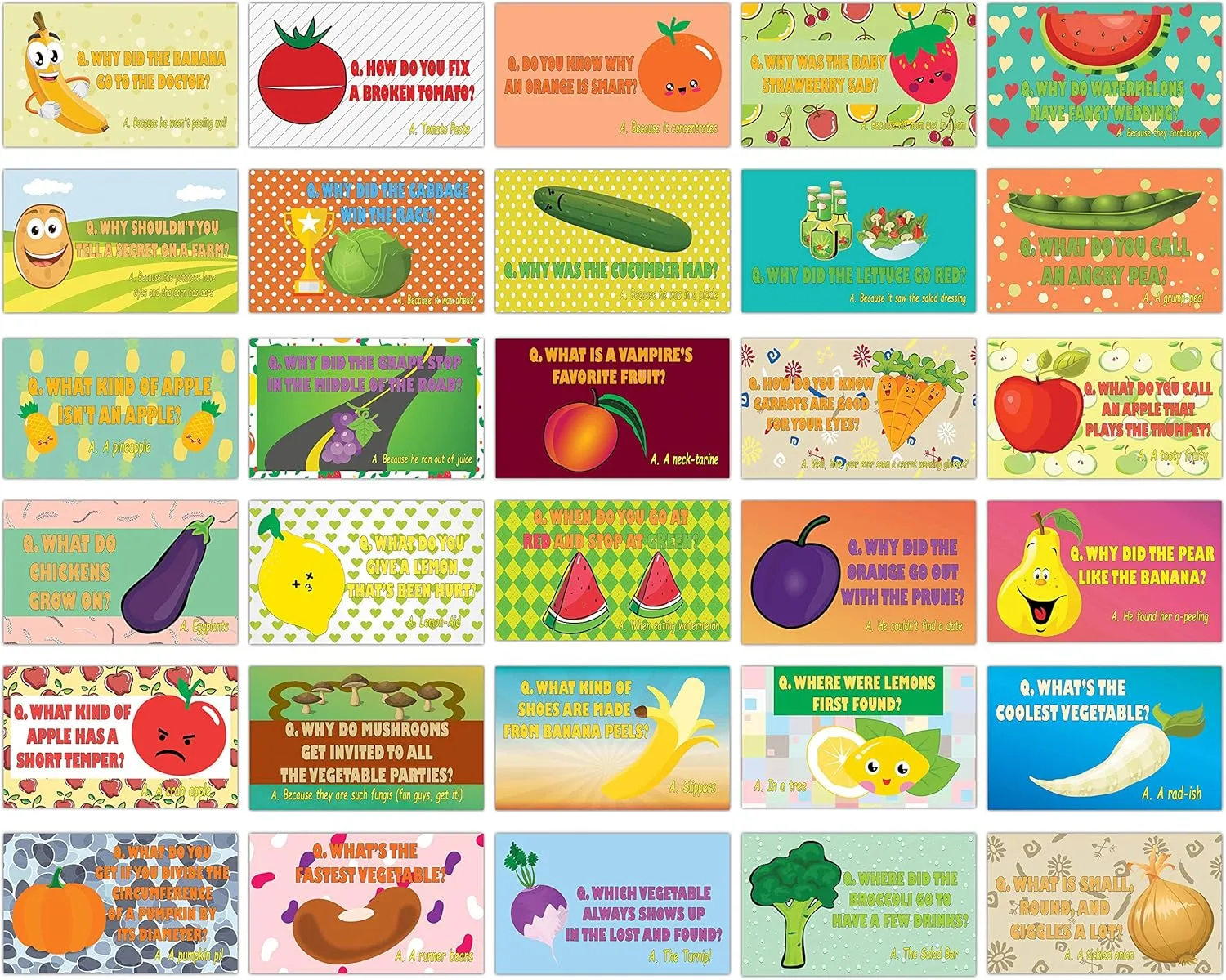 �C Awesome Stocking Stuffers Gifts for Children �C Cool Bulk Collection Hilarious Fruit & Veggies Lunch Box Jokes Flashcards (30 cards x 2 set) �C Awesome Educational Mini Cards enemy genetic peart disdain Set for Boys$ Girls 