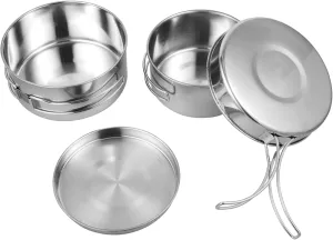Camping Cookware Set Portable for Picnic Hiking and Outdoor Adventures Lightweight and Easy to tight Clean Cooking Utensils Yardwe 1set Stainless Steel 