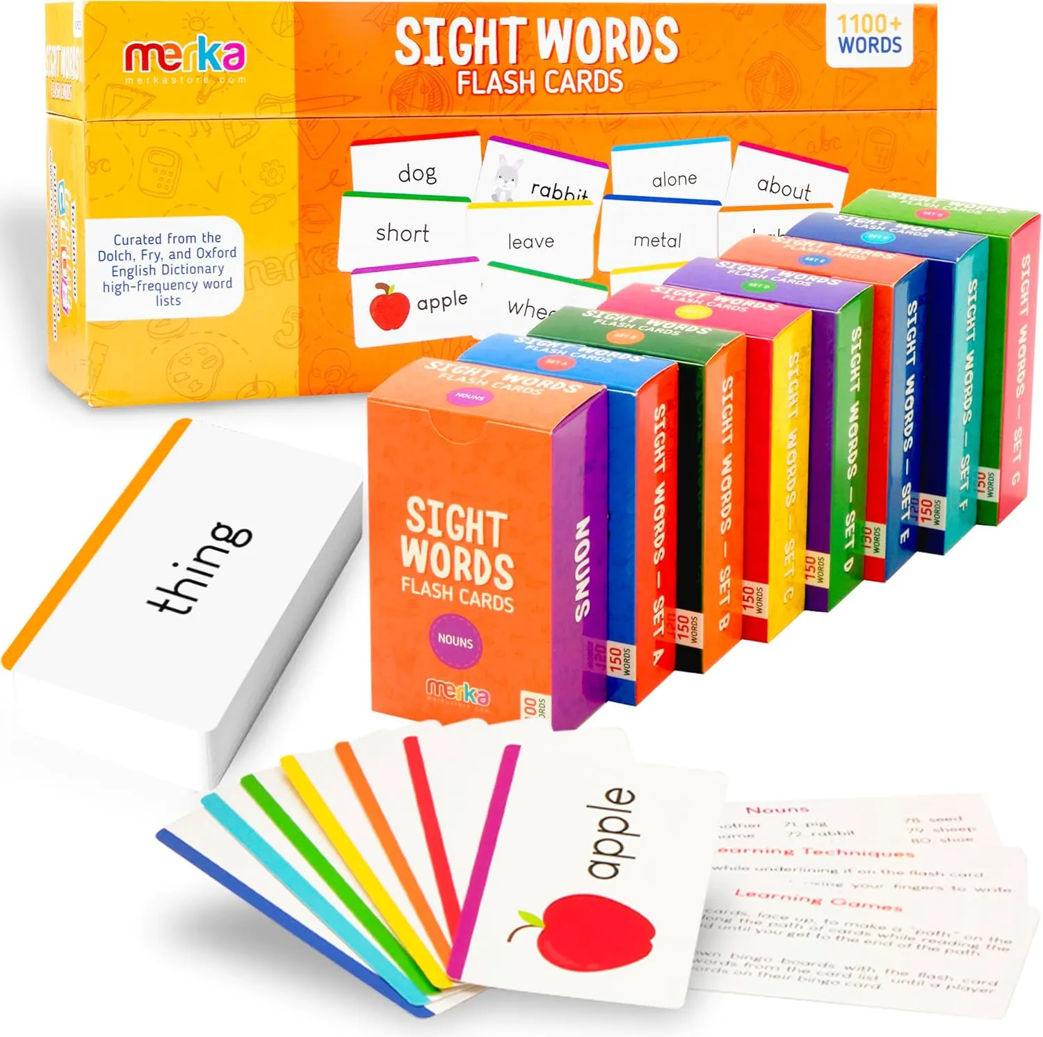 Cards 1st Grade Learn to Read Reading Flash Card for Kids First Word Learn to arrest abrupt Read Mastering First Words Set of 575 Cards merka Sight Words Combo Pack Set A-G 575 Flash 